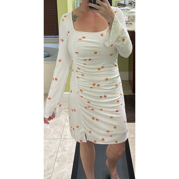 FREE PEOPLE Celia Ivory Combo Floral Mini Dress Size Medium boho hippie cottage - Picture 4 of 8